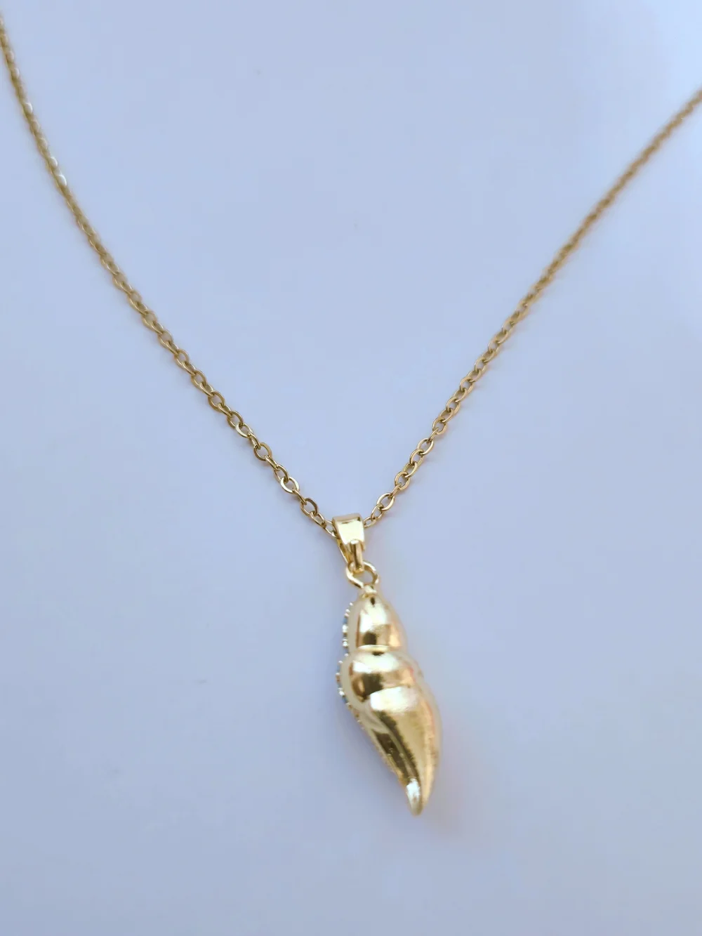 18K Gold Plated Necklace with Blue Pavé Shell Charm Summer Jewelry B003
